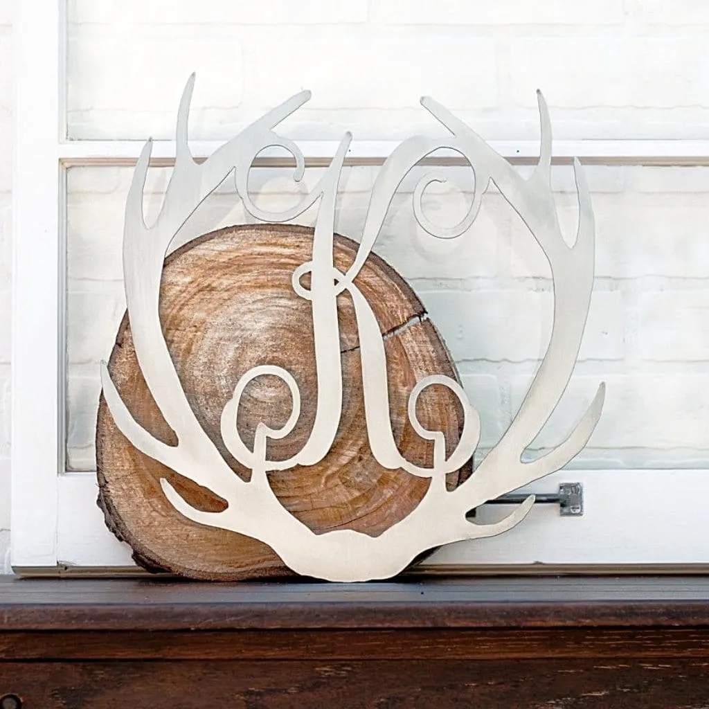 Antlers Single Letter Monogram Metal Signs