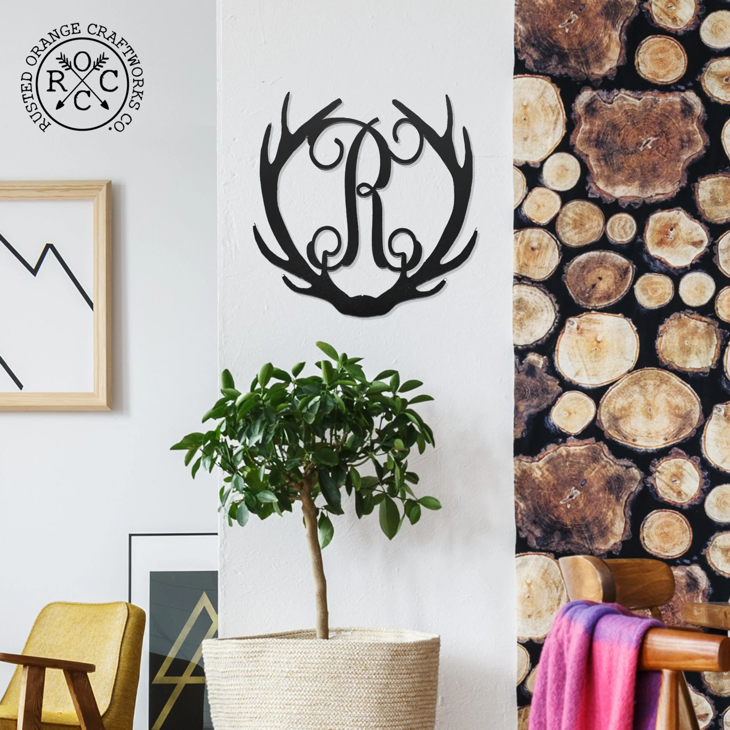 Antlers Single Letter Monogram Metal Signs