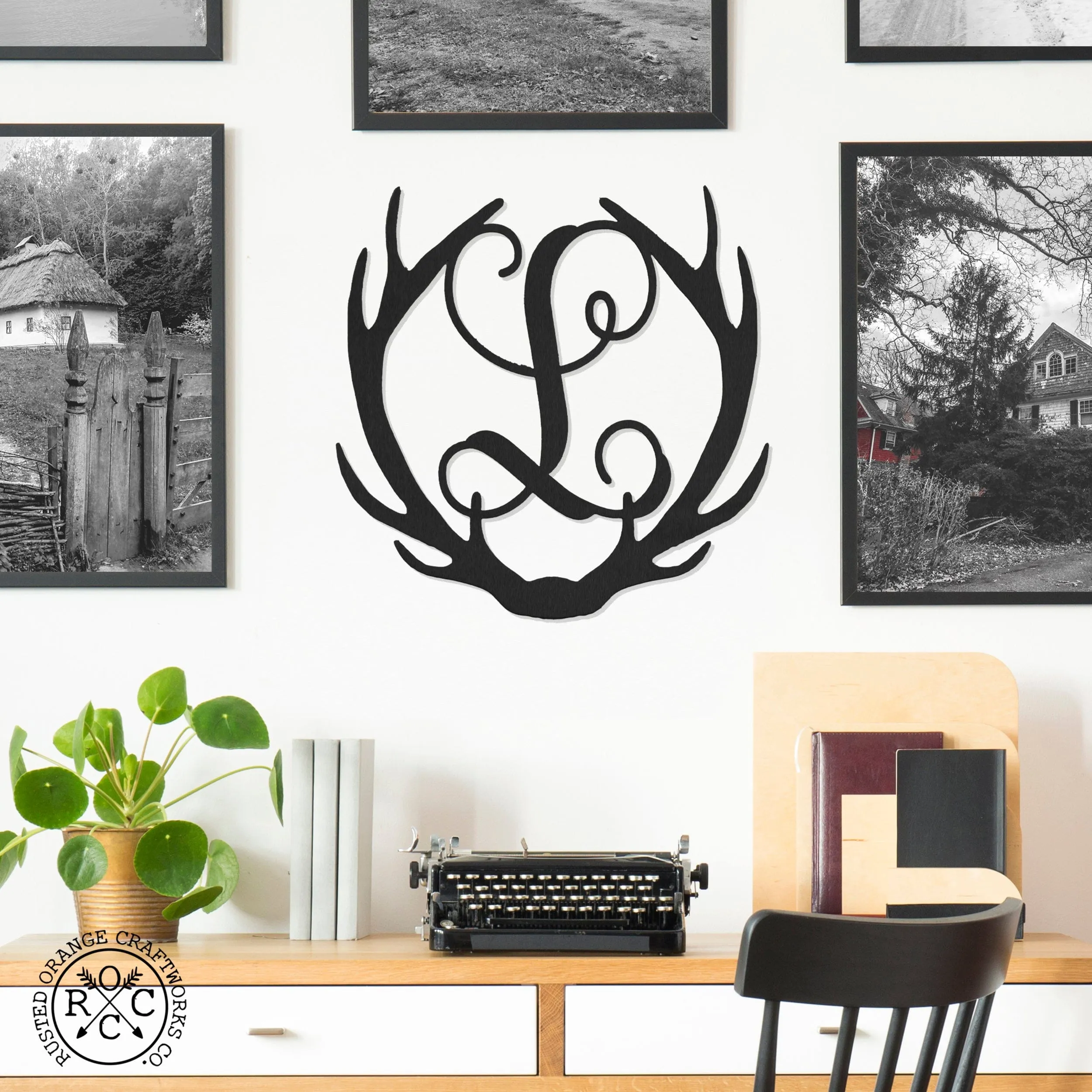 Antlers Single Letter Monogram Metal Signs