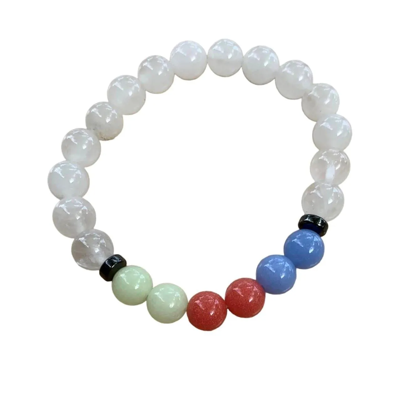 Aragonite Multi with Clear Quartz Bracelet 8 mm Round Beads - Naturally Glows in the Dark