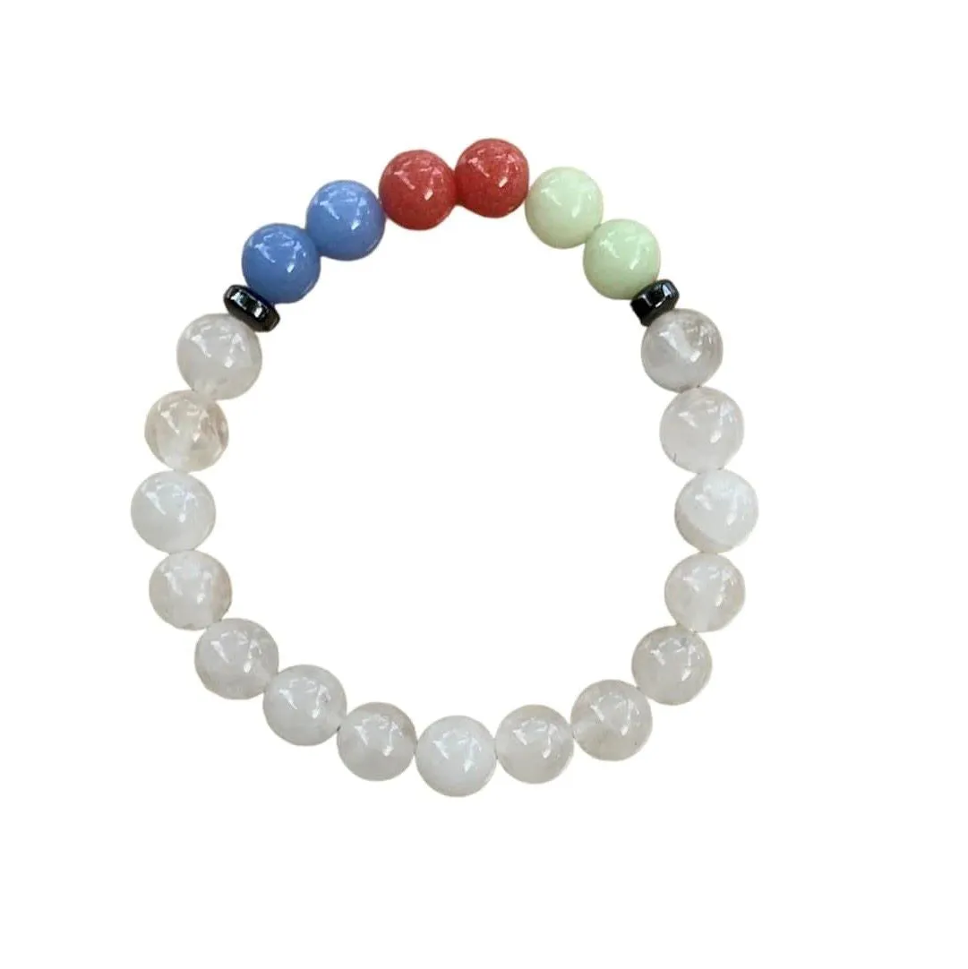 Aragonite Multi with Clear Quartz Bracelet 8 mm Round Beads - Naturally Glows in the Dark