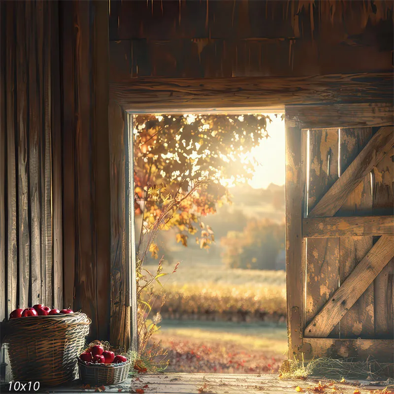 Autumn Sunrise through a Rustic Doorway