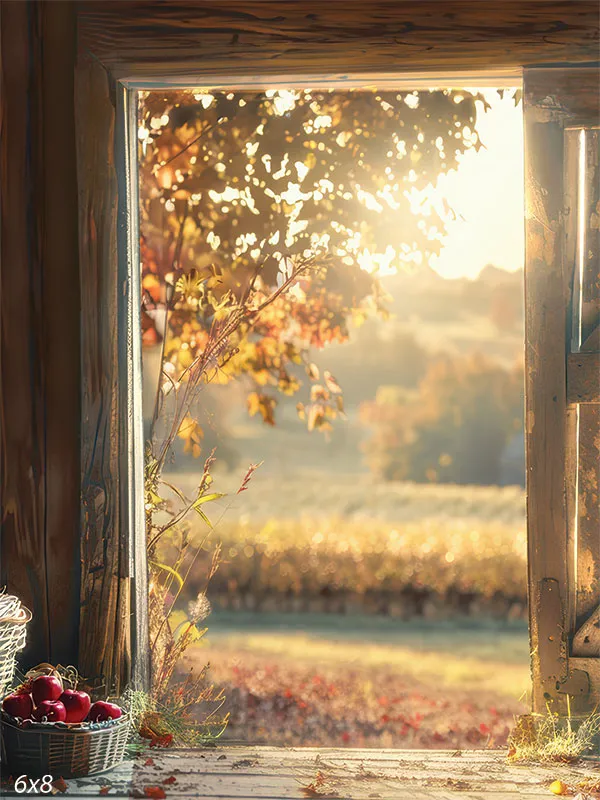 Autumn Sunrise through a Rustic Doorway