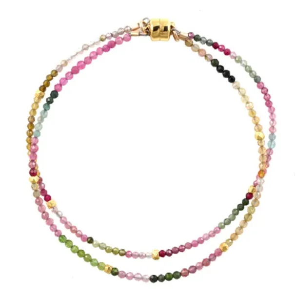 AVF Gold Filled Multicolored Tourmaline Double Strand Bracelet