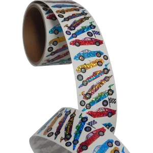 Bulk Roll Prismatic Stickers, Racing and Sports Cars (50 Repeats)