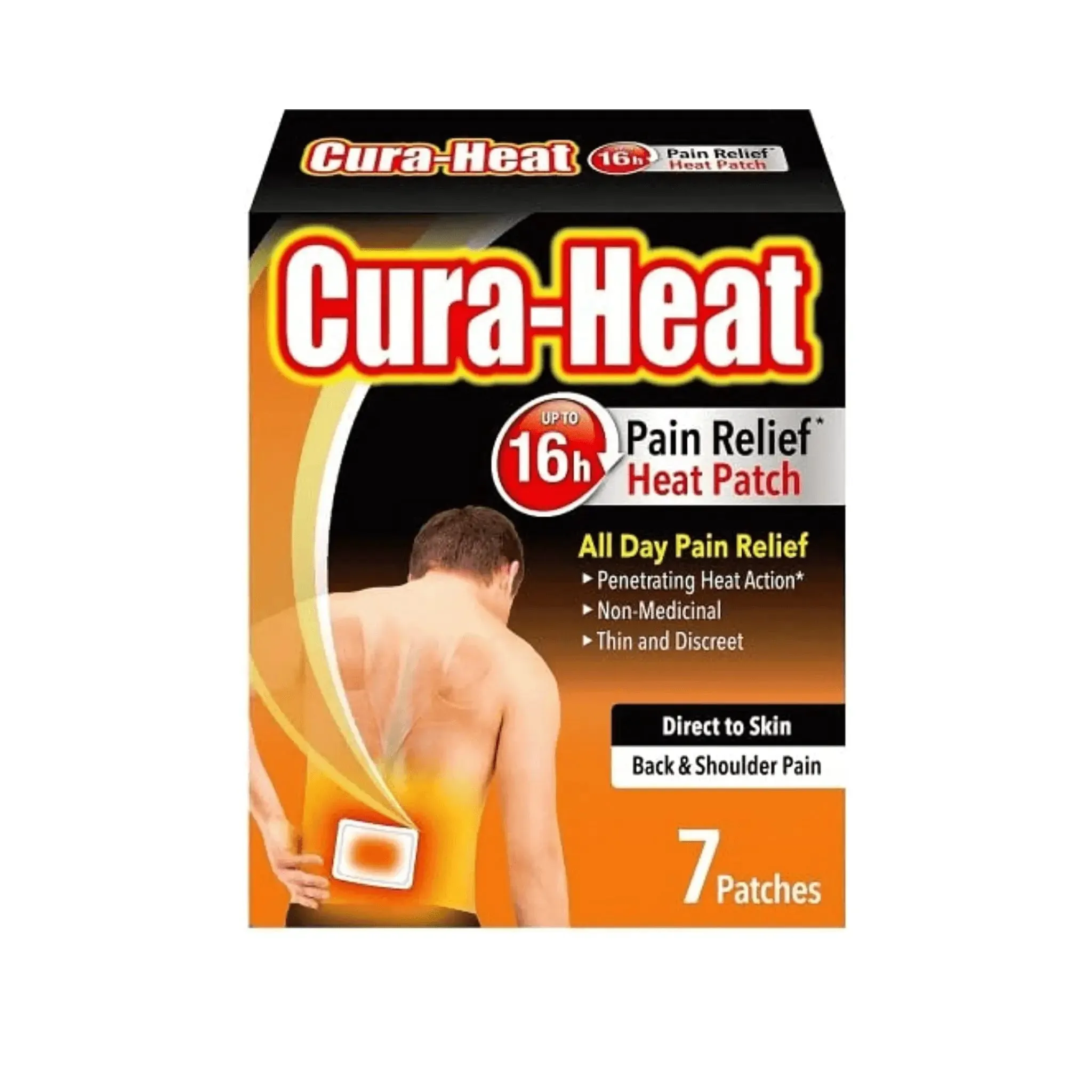 Cura Heat Back & Shoulder Direct to Skin 7 Heat Patches 16H Warm Pain Relief