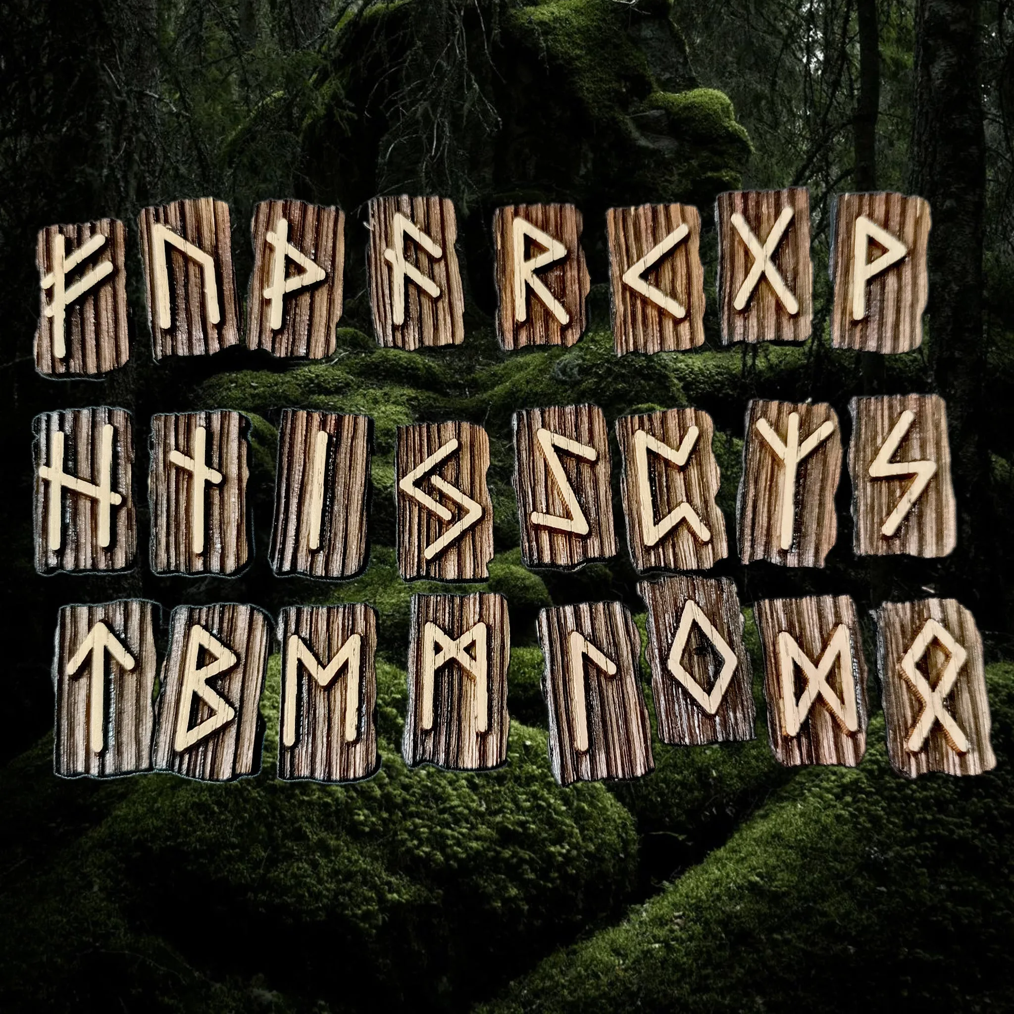 Elder Futhark Wooden Rune Set in Leather Pouch