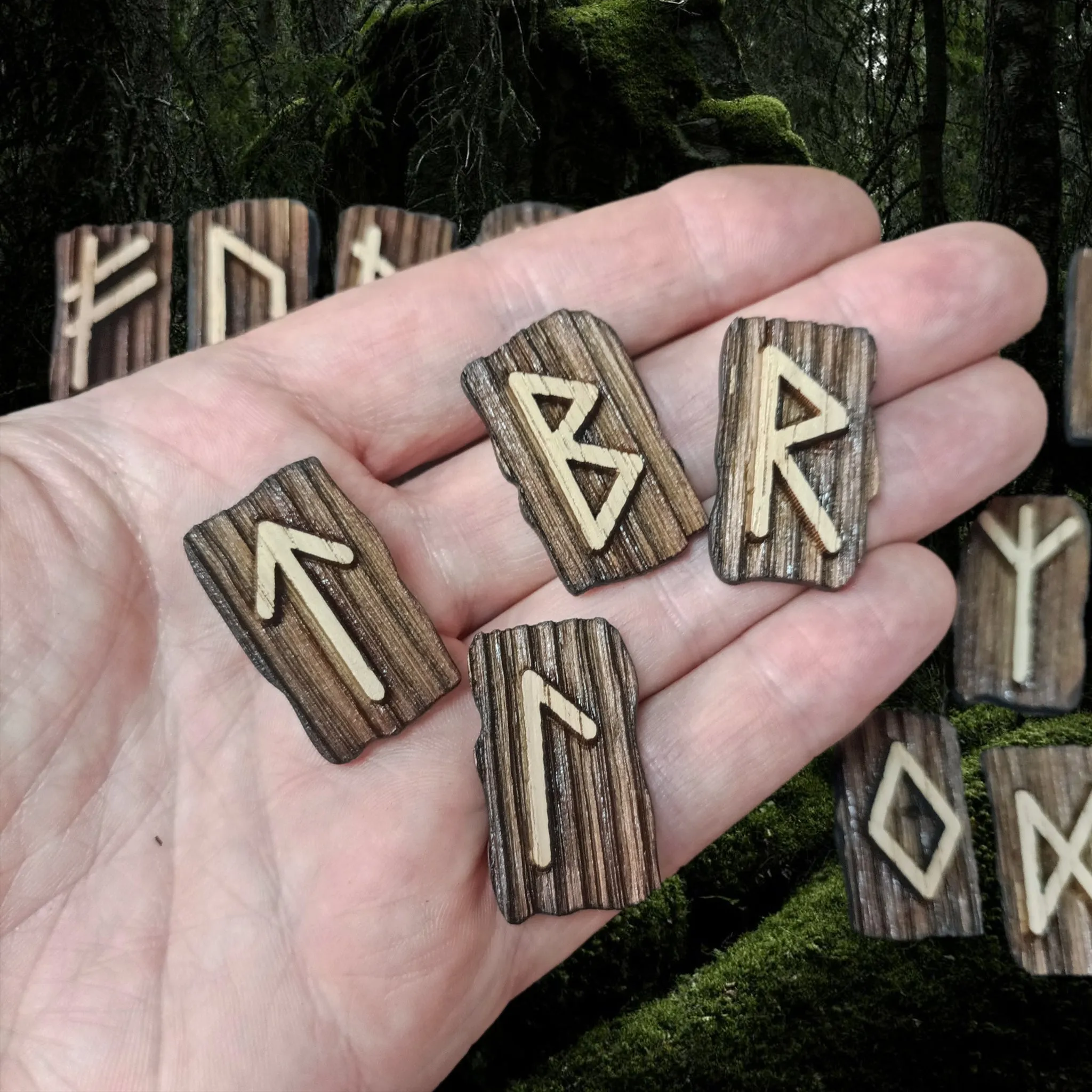 Elder Futhark Wooden Rune Set in Leather Pouch