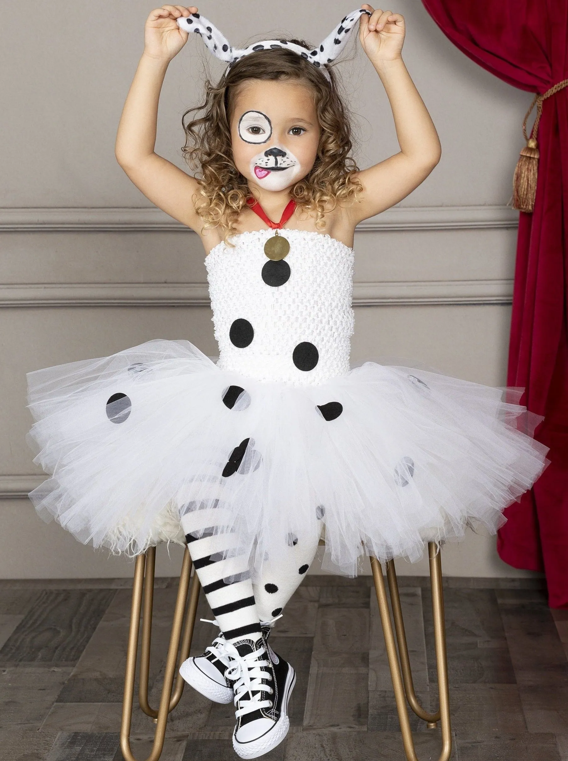 Girls 101 Dalmatians Inspired Tutu Costume Dress and Headband