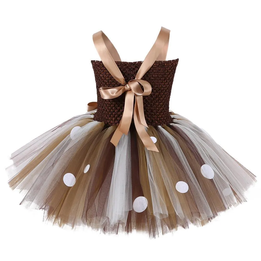 Girls Deer Costume Outfits Brown Tulle Dress with Headband