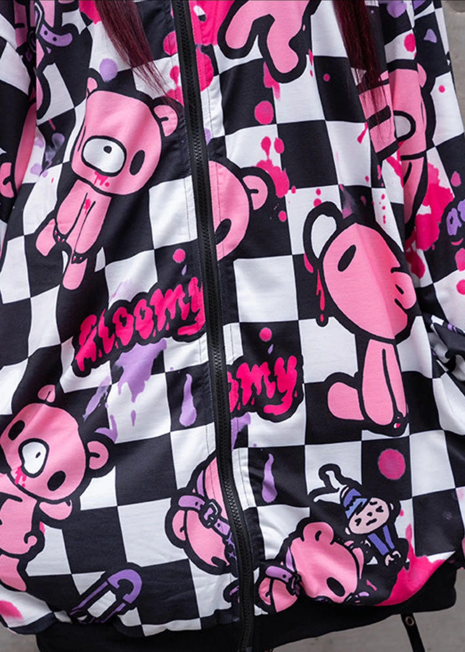 Gloomy Bear Checkered Gloomy Oversized Zip Up Hoodie