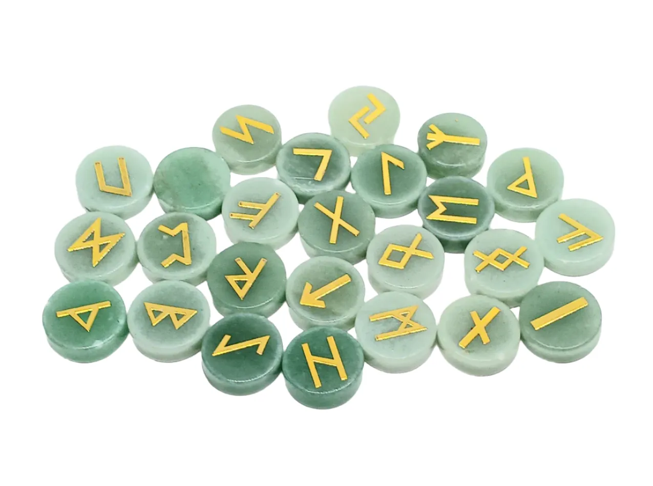 Green Aventurine Crystal Norse Elder Futhark Runes