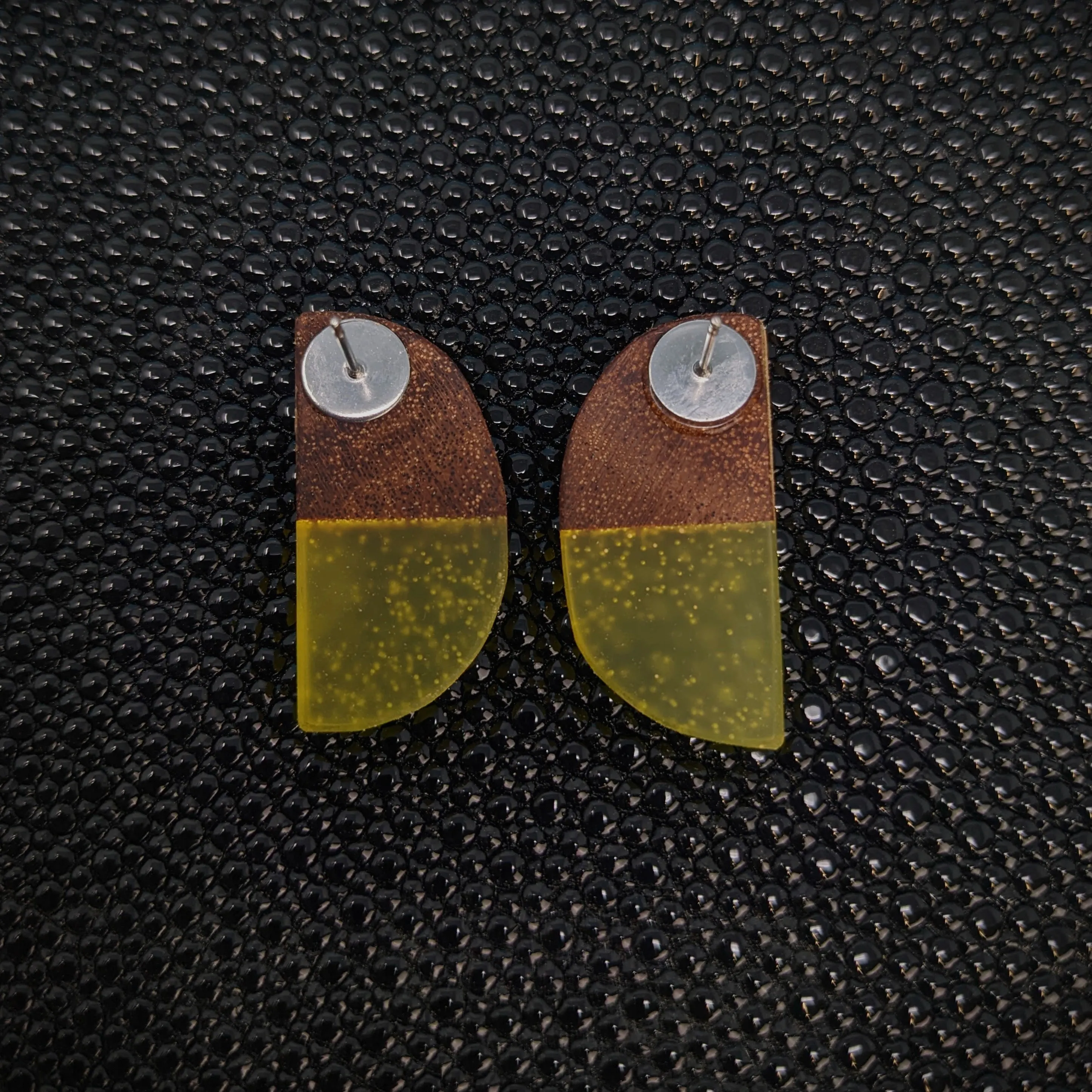 Mahogany Yellow Semicircle Stud Earrings