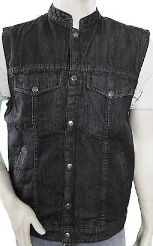 MEN'S SON OF ANARCHY BLACK DENIM MOTORCYCLE VEST 2 GUN POCKETS INSIDE