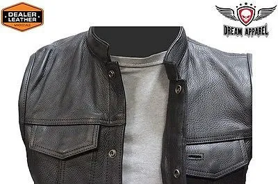 MEN'S SON OF ANARCHY LEATHER MOTORCYCLE VEST W/2 GUN POCKETS GREAT PRICE