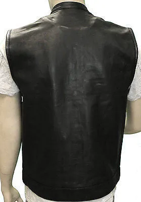 MEN'S SON OF ANARCHY LEATHER MOTORCYCLE VEST W/2 GUN POCKETS GREAT PRICE