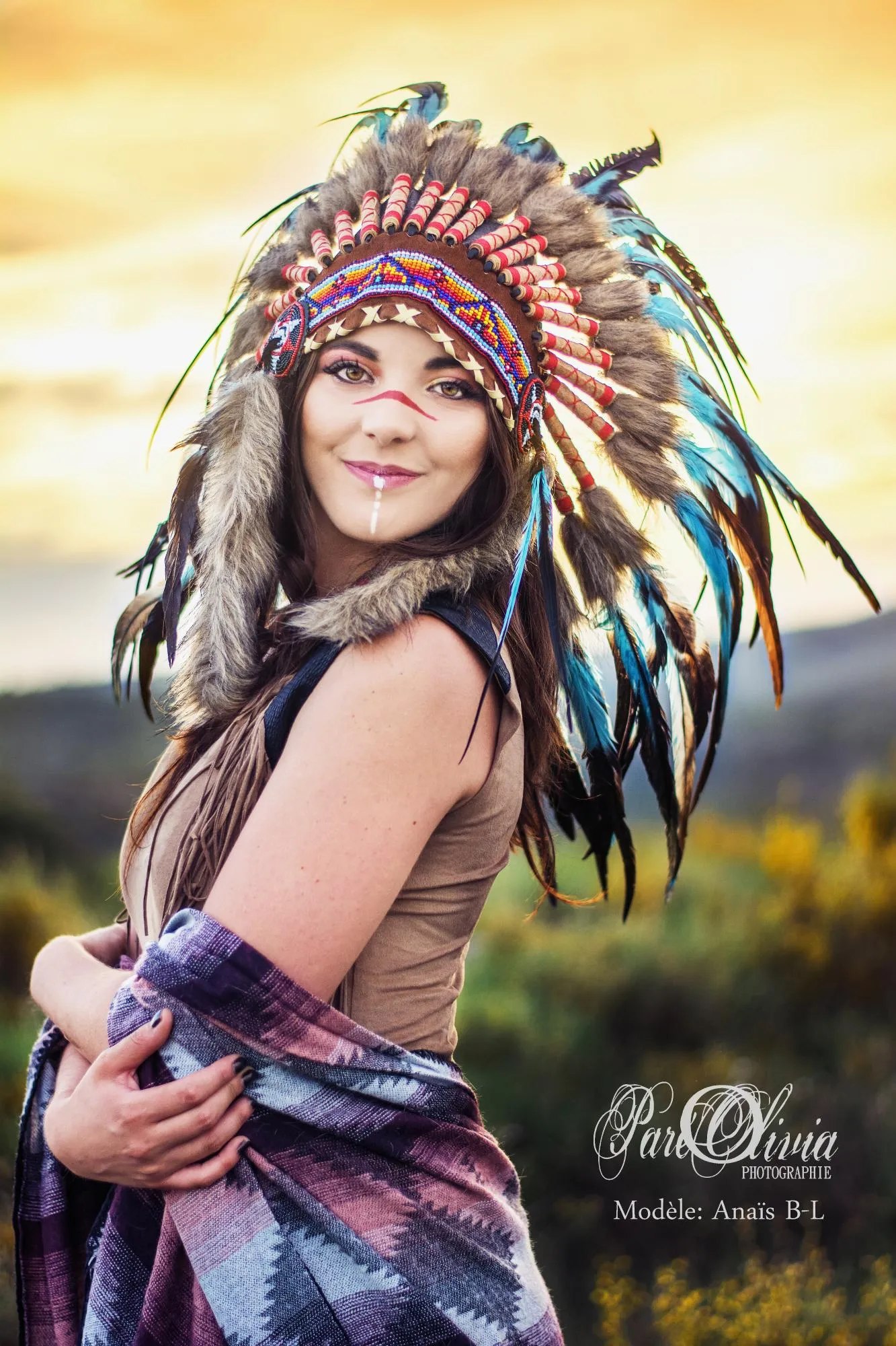 N55-Light Blue / Turquoise and dark Feather Headdress / Warbonnet