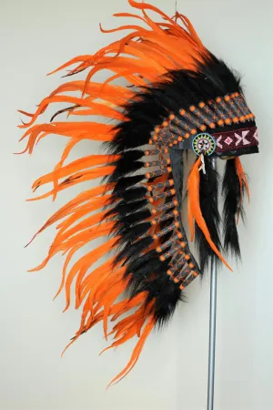 PRICE REDUCED Y19 Native Medium Orange Feather Headdress/ war bonnet.