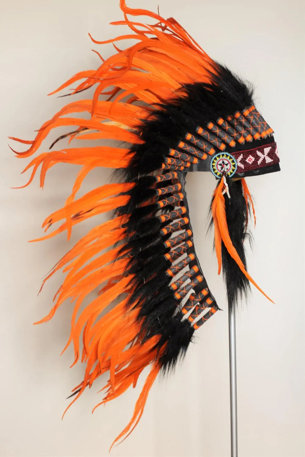 PRICE REDUCED Y19 Native Medium Orange Feather Headdress/ war bonnet.