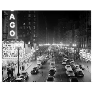 "1950's 1953 Night Scene Of Chicago State Street" Poster Print - Multi