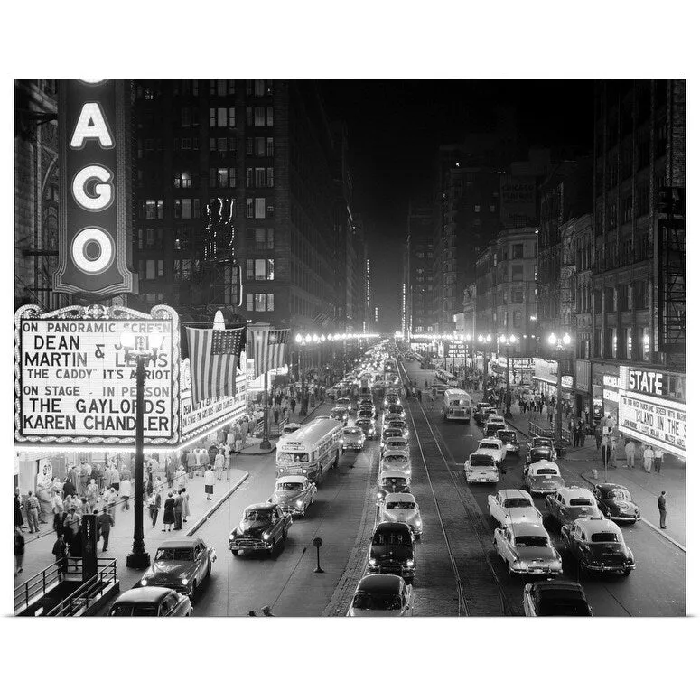 "1950's 1953 Night Scene Of Chicago State Street" Poster Print - Multi