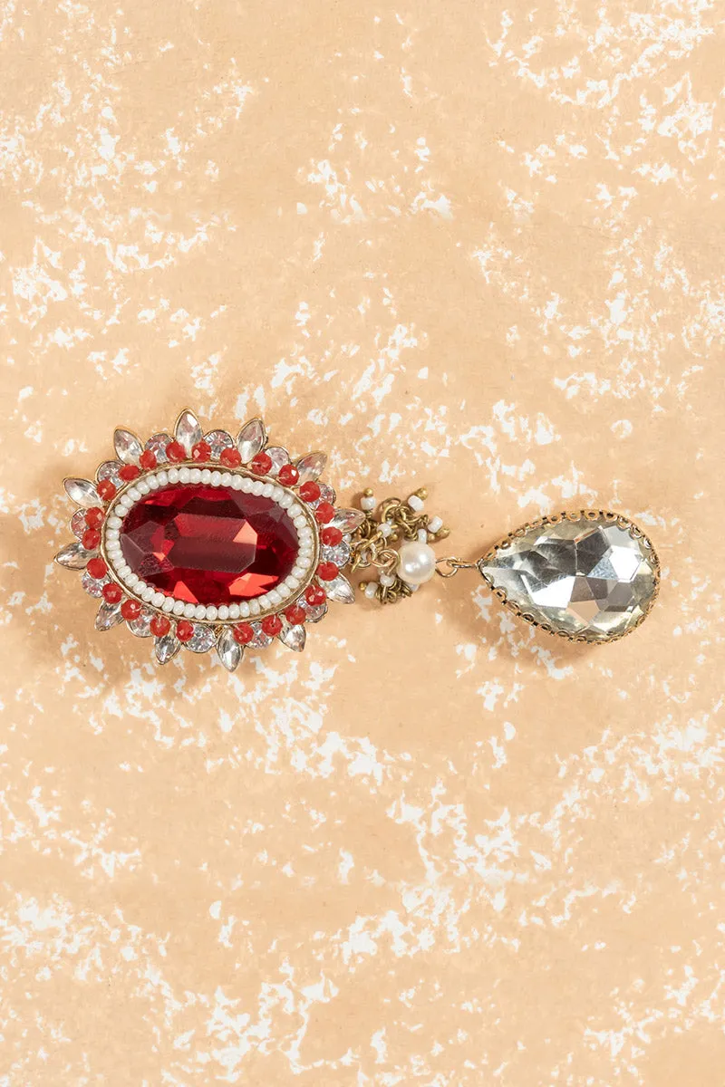 Red Brooch With Pearl Highlight