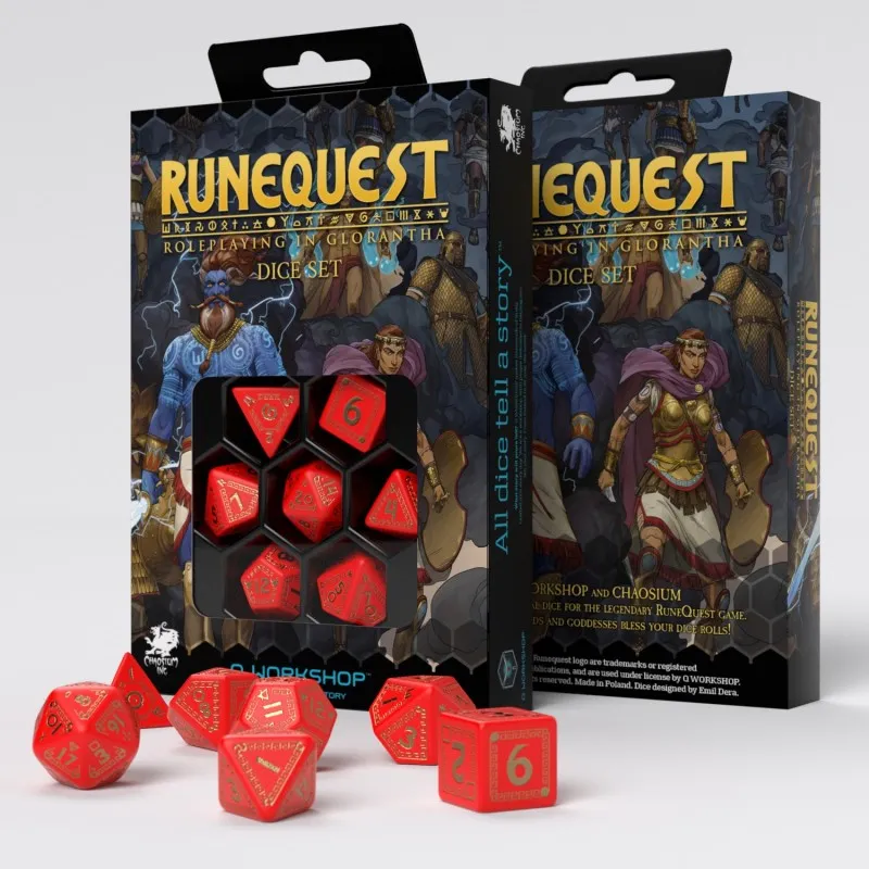 RuneQuest RPG Dice Set - Red and Gold (7)