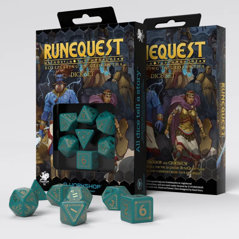 RuneQuest RPG Dice Set - Turquoise and Gold (7)