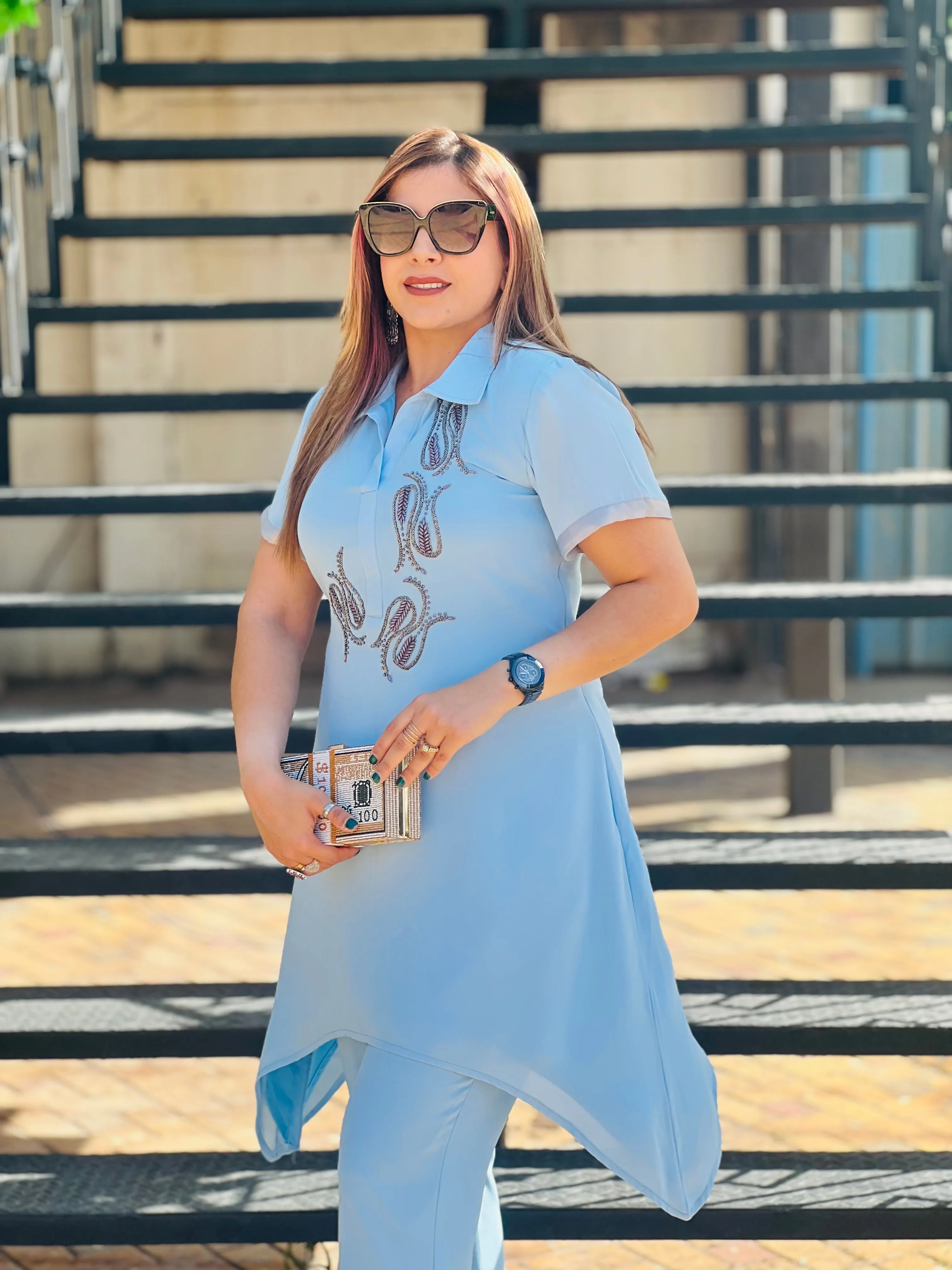 Sky Blue Embroidered Co-Ord