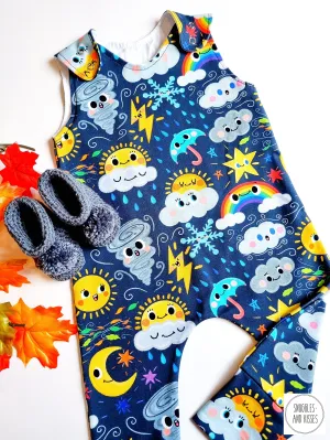 Sunshine & Showers Print Dungarees-New!