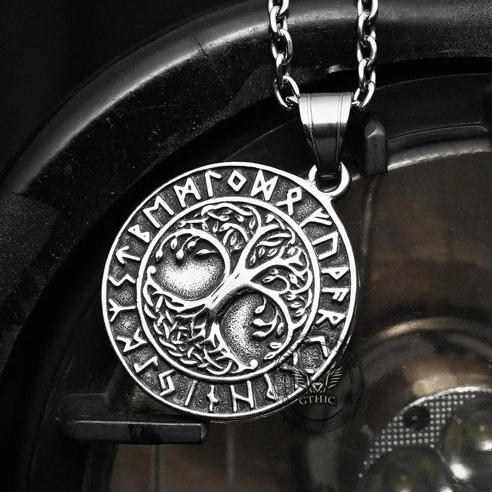 Tree of Life Runes Stainless Steel Viking Pendant