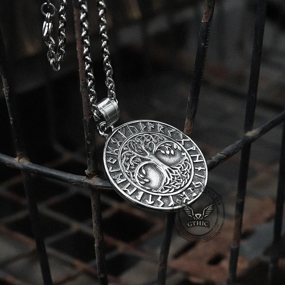 Tree of Life Runes Stainless Steel Viking Pendant