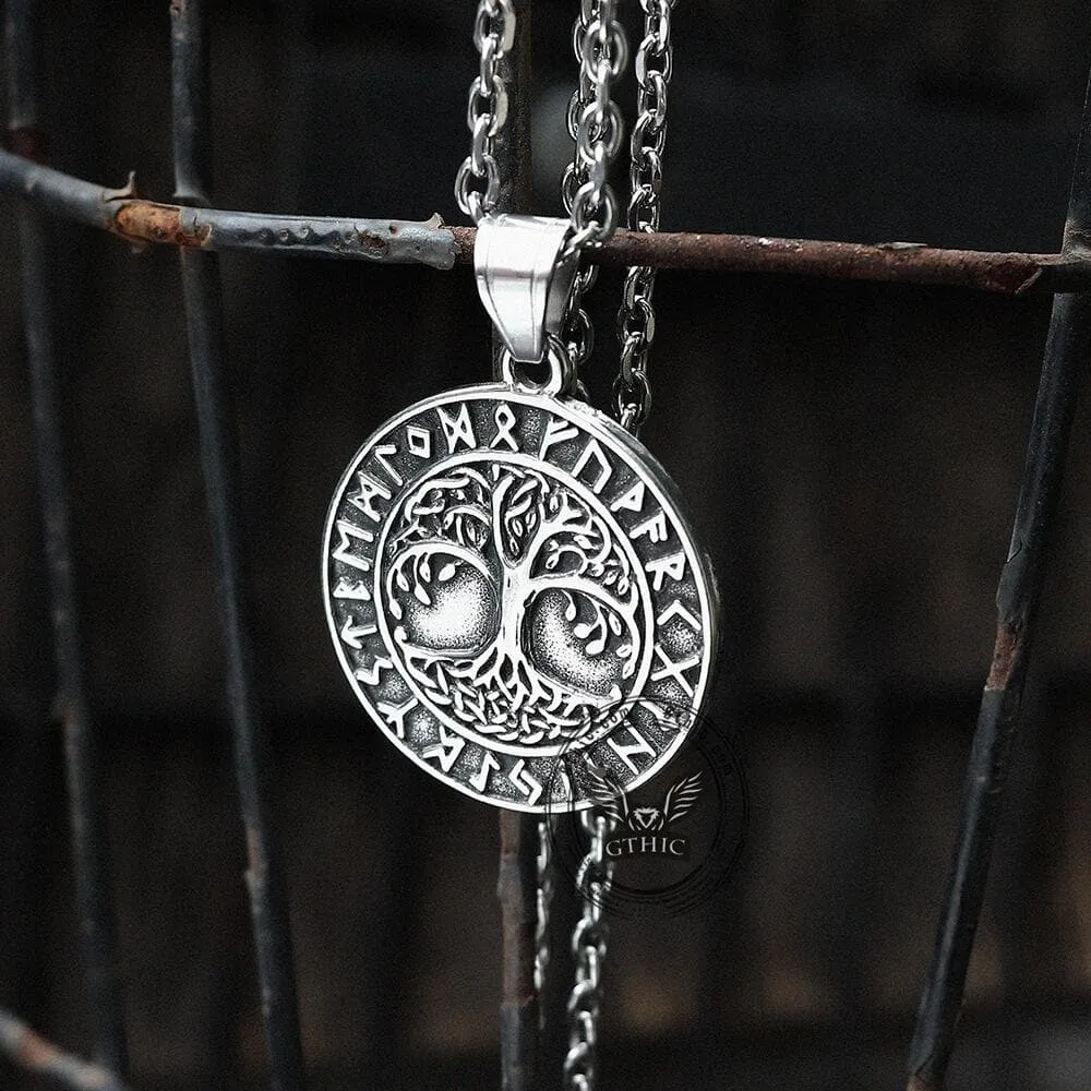 Tree of Life Runes Stainless Steel Viking Pendant