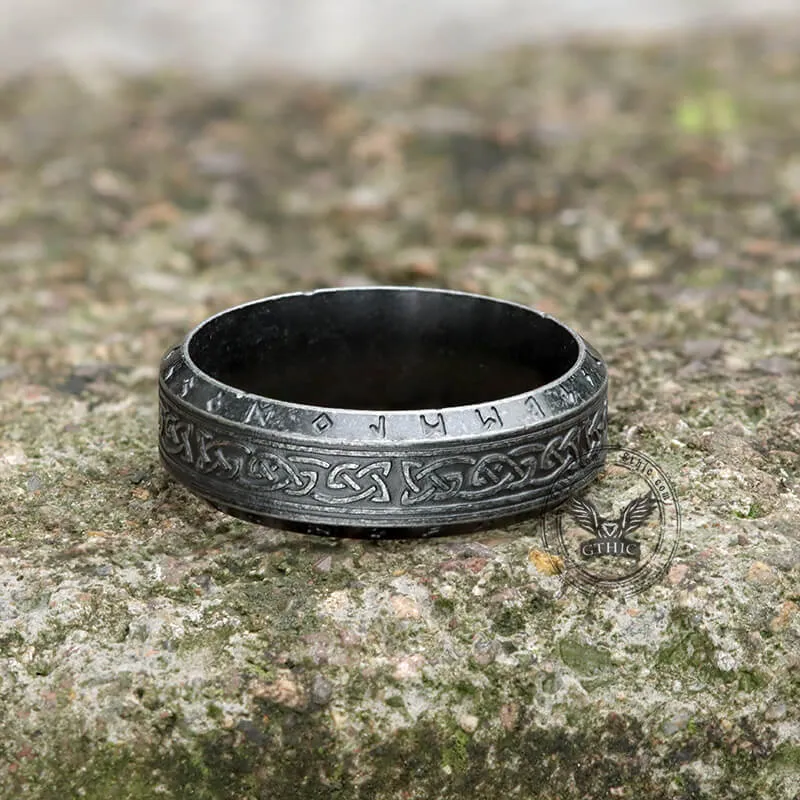 Vintage Viking Celtic Knot Runes Stainless Steel Band Ring