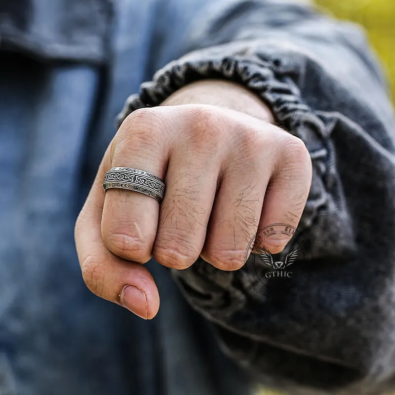 Vintage Viking Celtic Knot Runes Stainless Steel Band Ring