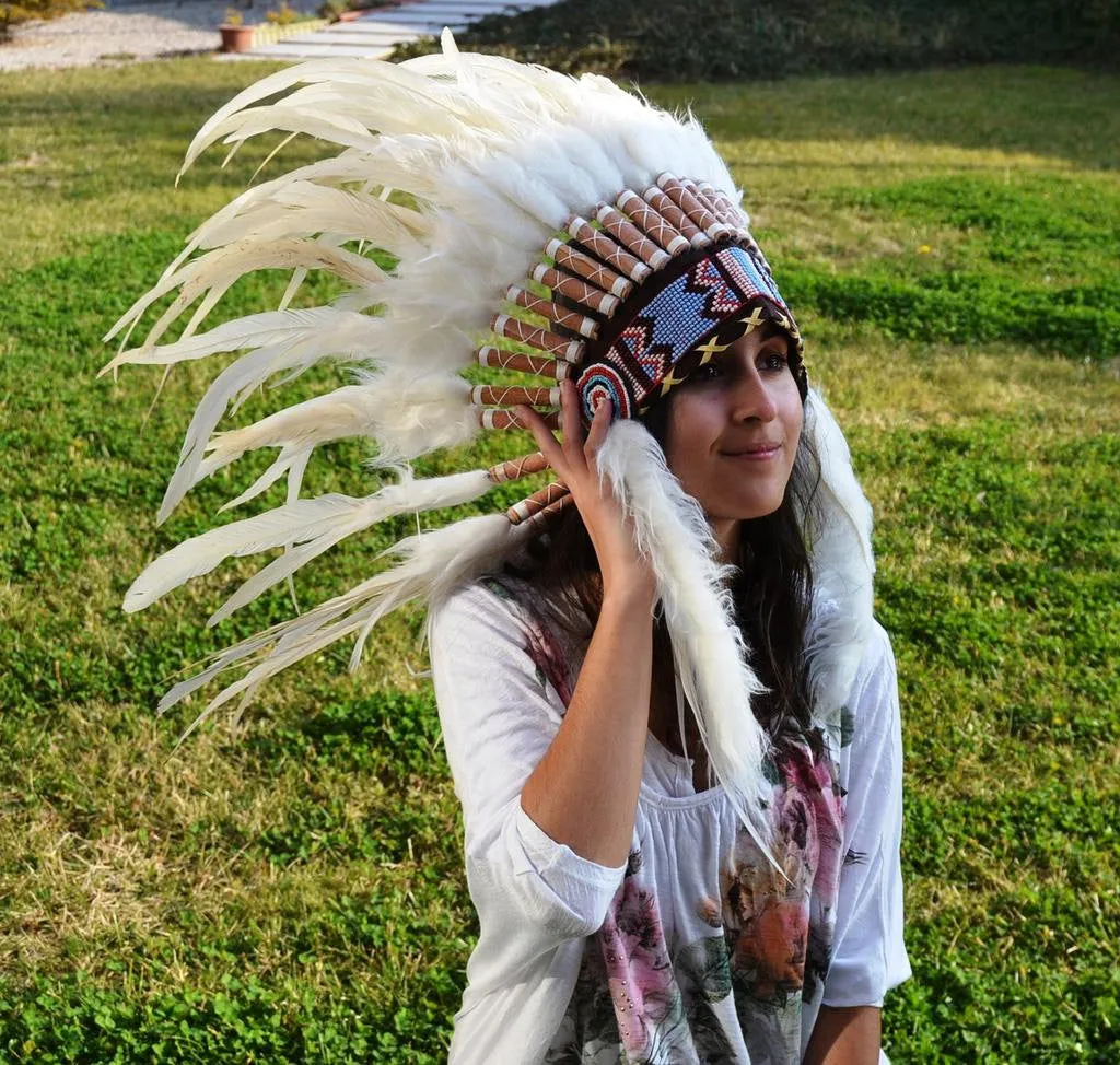 X50 White Feather Headdress / Warbonnet