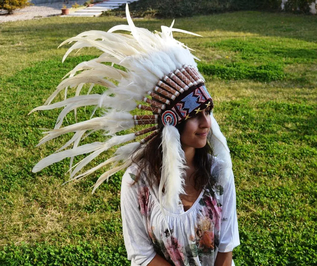 X50 White Feather Headdress / Warbonnet