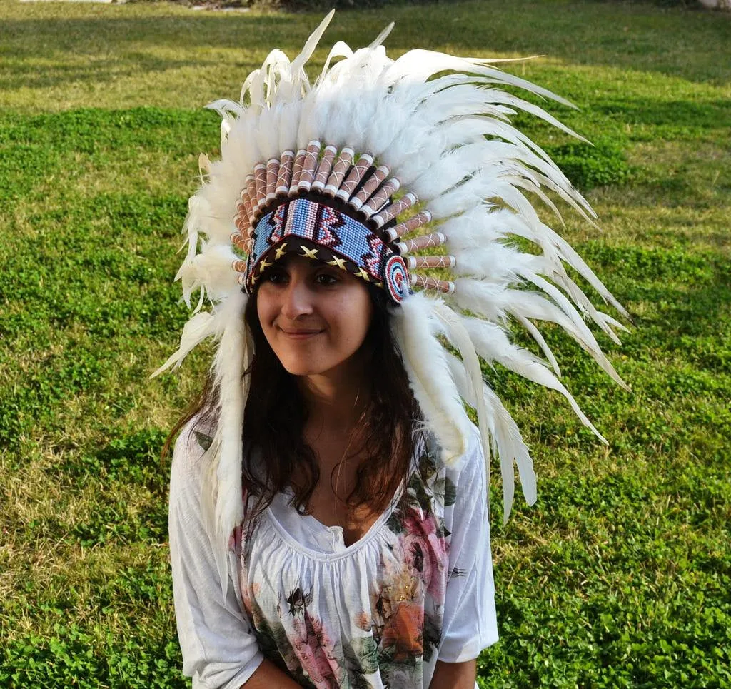 X50 White Feather Headdress / Warbonnet