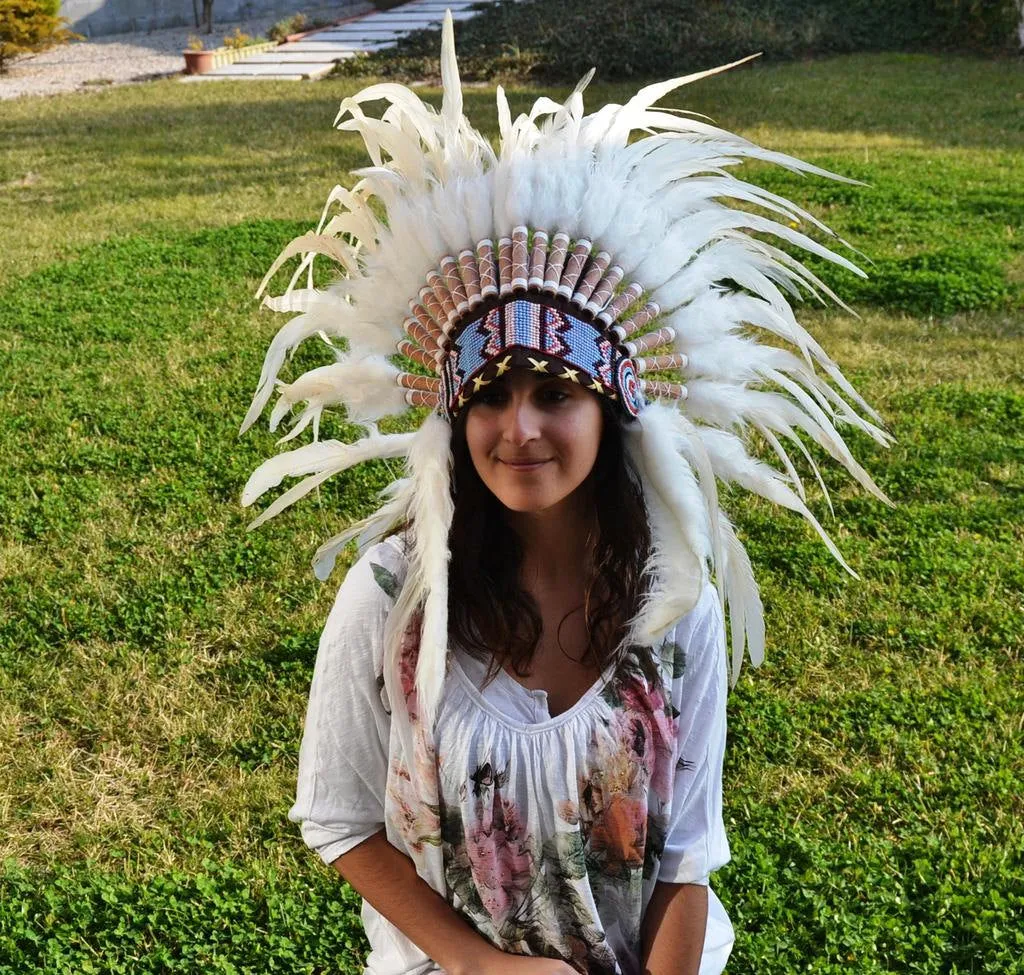 X50 White Feather Headdress / Warbonnet